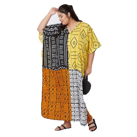 Women Plus Size Fit and Flare Kaftan Multicolor Long Maxi Dress by Gypsie Blu - Picture 1 of 6
